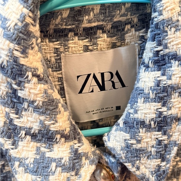 Zara Blue and Cream Tweed Jacket/ Overshirt XS - Picture 3 of 11